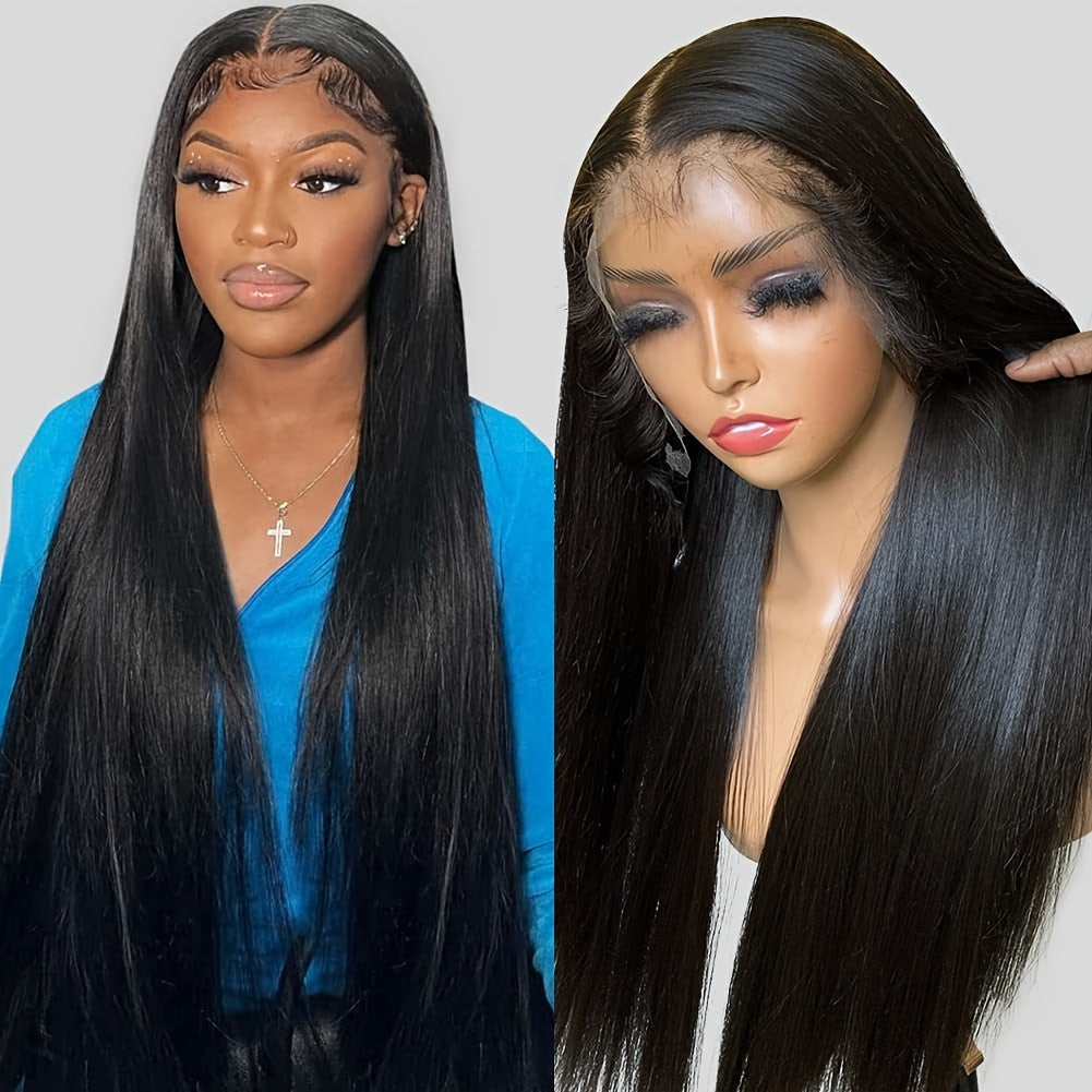 13x6 HD Transparent Lace Front Wig - Pre-Plucked Human Hair with Baby Hair, 250% Density, Straight Black Hair for Women, 16-34 Inches, Elegant Style for Everyday or Special Occasions